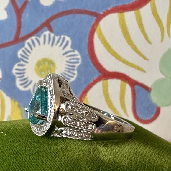 Vintage 14k Diamond Topaz Ring Size 8 - Picture 4 of 10